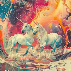 Surreal landscapes where unicorns roam their essence a fusion with vibrant chemicals