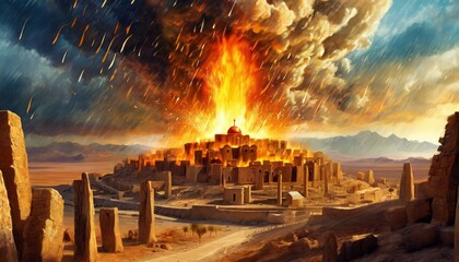 Sodom and Gomorrah Burning. Story in Genesis in the Bible. God Burns Sodom.