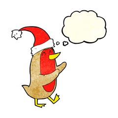 cartoon christmas robin with thought bubble