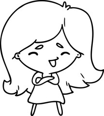 line drawing of a cute kawaii girl