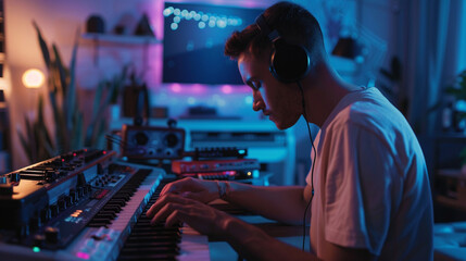 A musician composing music using wearable technology that captures motion and translates it into...