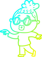 cold gradient line drawing cartoon woman wearing spectacles