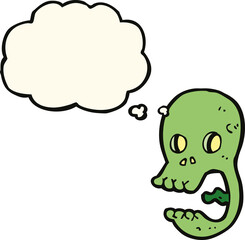 funny cartoon skull with thought bubble