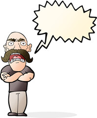 cartoon angry man with speech bubble