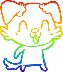 rainbow gradient line drawing laughing cartoon dog