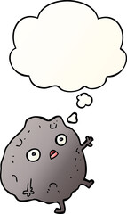 cartoon rock falling and thought bubble in smooth gradient style