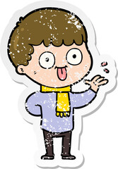 distressed sticker of a cartoon man staring