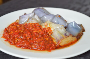 popular yummy indonesia spicy malay halal food menu curry chicken, rendang beef, asap fish, fried vegetable, begedil potato, chilli sambal achar, egg cuisine for restaurant dining