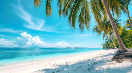 Beautiful Tropical Beach Banner with White Sand and Coco Palms Generative Ai