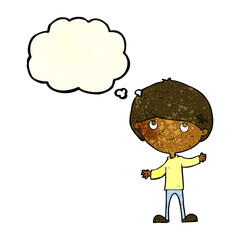 cartoon happy boy with thought bubble