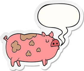 cartoon pig and speech bubble sticker