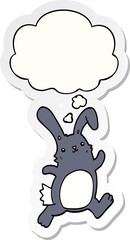 cartoon rabbit running and thought bubble as a printed sticker