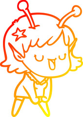 warm gradient line drawing happy alien girl cartoon