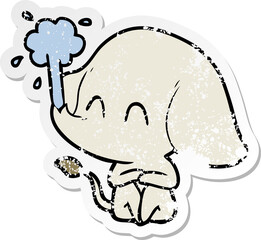 distressed sticker of a cute cartoon elephant spouting water