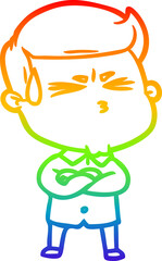 rainbow gradient line drawing cartoon man sweating