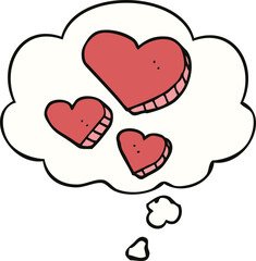 cartoon love hearts and thought bubble