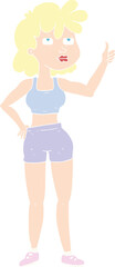 flat color illustration of a cartoon gym woman