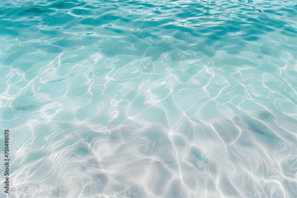 Wall mural crystal blue water as ocean ripples over sand at beach