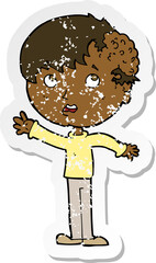 retro distressed sticker of a cartoon boy with growth on head