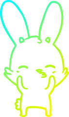 cold gradient line drawing curious waving bunny cartoon