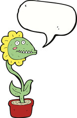 cartoon monster plant with speech bubble