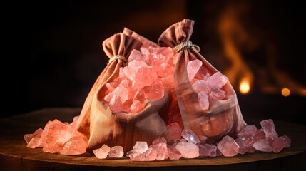 Himalaya pink salt in burlap bag