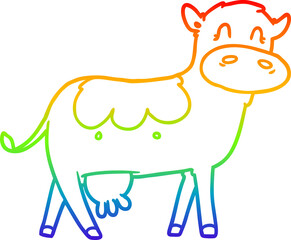 rainbow gradient line drawing cartoon dairy cow