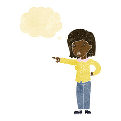 cartoon woman pointing with thought bubble