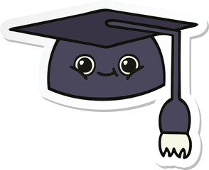 sticker of a cute cartoon graduation hat