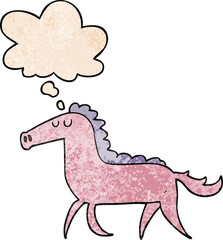 cartoon horse and thought bubble in grunge texture pattern style