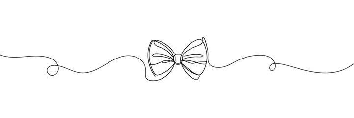 Continuous line drawing of decorative ribbon bow. Vector illustration