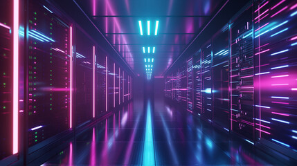 server room in data center full of telecommunication equipment,concept of big data storage and cloud hosting technology. - obrazy, fototapety, plakaty