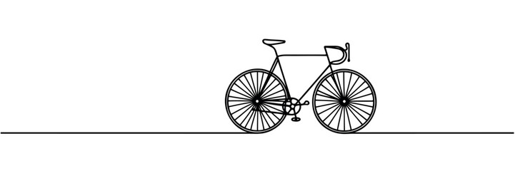 Fototapeta na wymiar Bicycle in continuous line art drawing style. Pedal cycle black linear sketch isolated on white background. Vector illustration.