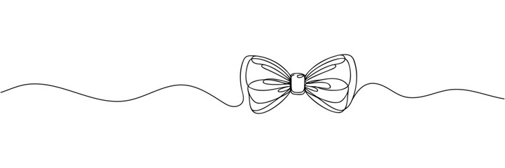 Continuous line drawing of decorative ribbon bow. Vector illustration