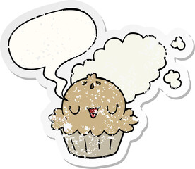 cute cartoon pie and speech bubble distressed sticker