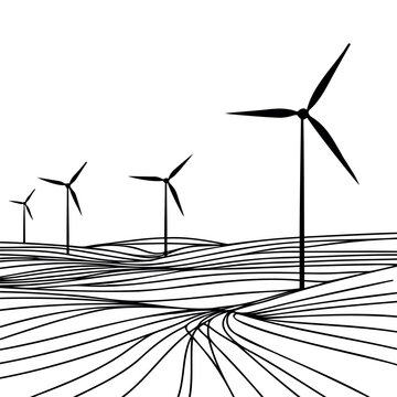 Continuous one line drawing of wind turbines eco energy. simple wind turbines power outline vector illustration