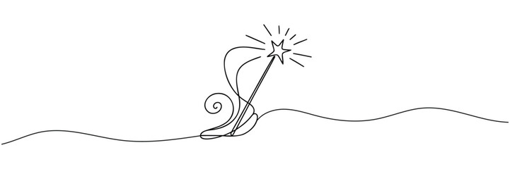 Magic wand linear drawn continuous icon. Magic staff black one line vector icon.