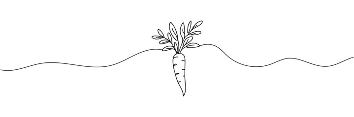 Carrot vegetable in continuous line drawing style isolated on white background. Vector illustration.