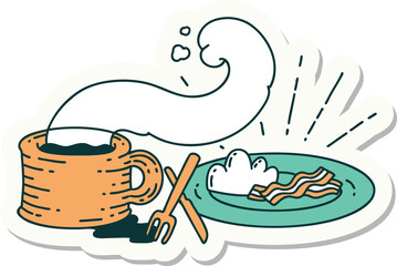 sticker of tattoo style breakfast and coffee