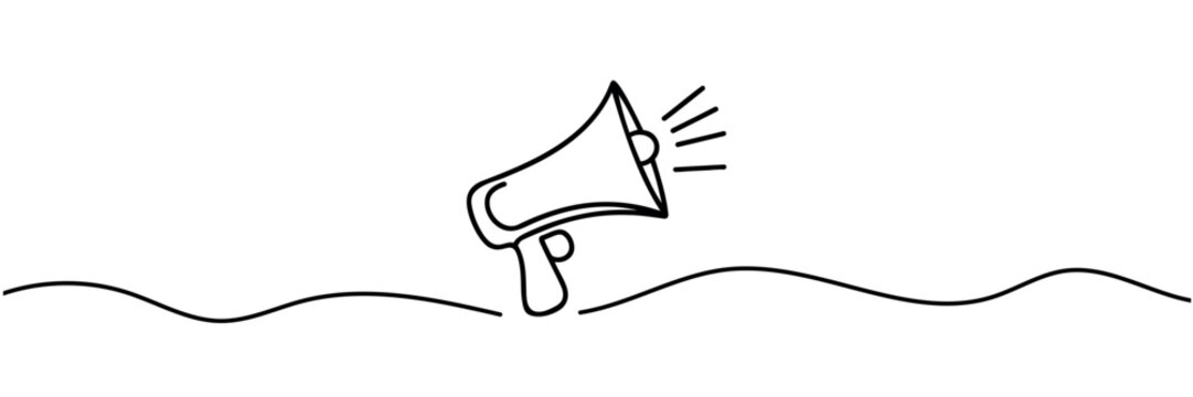 Continuous single one line art drawing of megaphone speaker for news and promotion . vector illustration