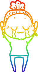rainbow gradient line drawing cartoon old woman crying