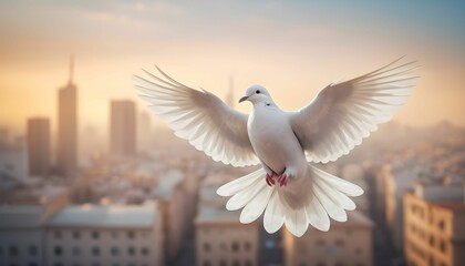  International Day for Tolerance concept dove of peace in the blurry city background created with generative ai.