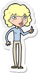 sticker of a cartoon woman giving thumbs up symbol
