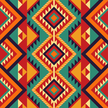 Seamless Navajo and Aztec Mexican Native tribal fabric pattern. Geomatics pattern