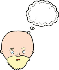 cartoon shocked man with beard with thought bubble