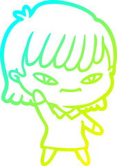 cold gradient line drawing cartoon woman