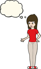 cartoon woman explaining with thought bubble