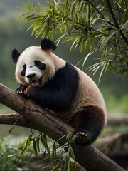Obraz premium panda is eating on a tree, HD, 8K, aestethic, cinematic photography