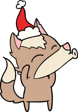 recommend clip art: howling wolf line drawing of a wearing santa hat