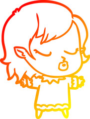 warm gradient line drawing cute cartoon vampire girl